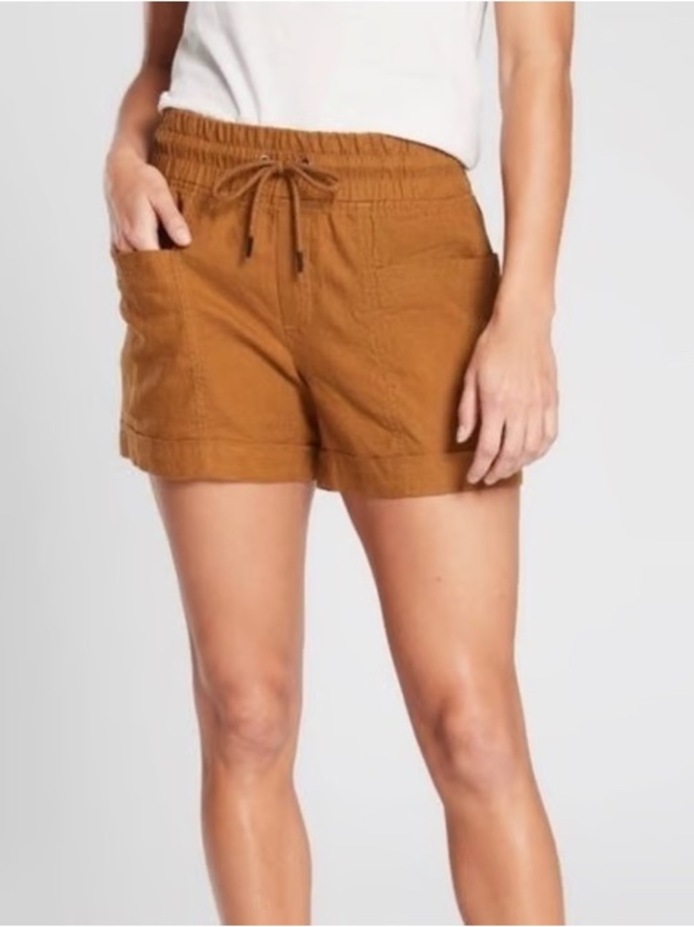 Athleta Linen Cabo 4" Shorts Drawstring Rust Womens Sz. 10 - Picture 1 of 9